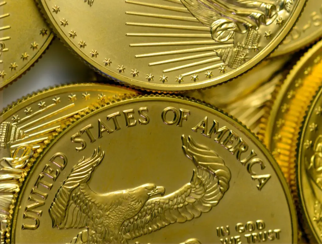 Close-up of American gold coins.